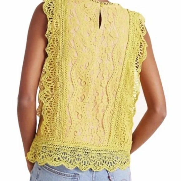 Anthropologie Eri + Ali Sydney Yellow/Mustard  Lace Sleeveless Top Size M - Picture 15 of 15